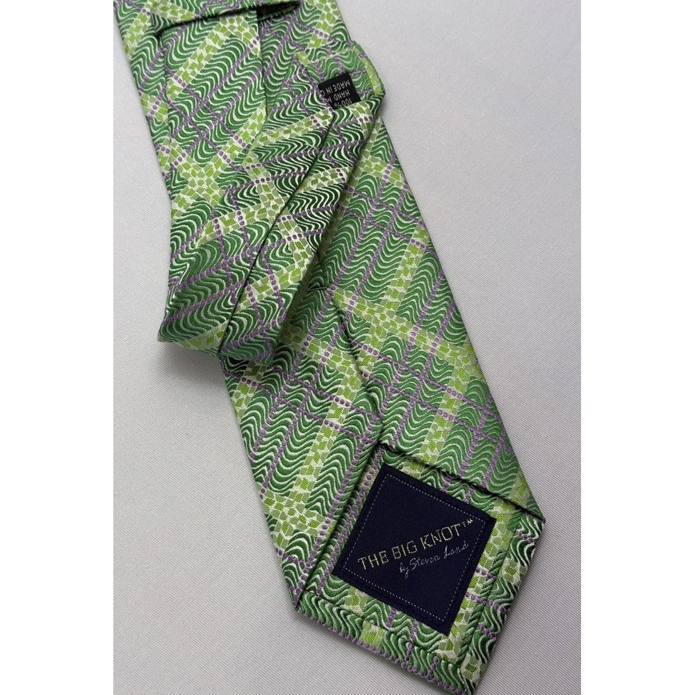 THE‎ BIG KNOT Steven Land Mens 100% Silk XL Tie Green Purple W3.5" L59.5-60"